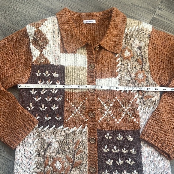 🔥Damart🔥 | Vintage brown fall knit sweater cardigan with embroidered flowers - Picture 7 of 13